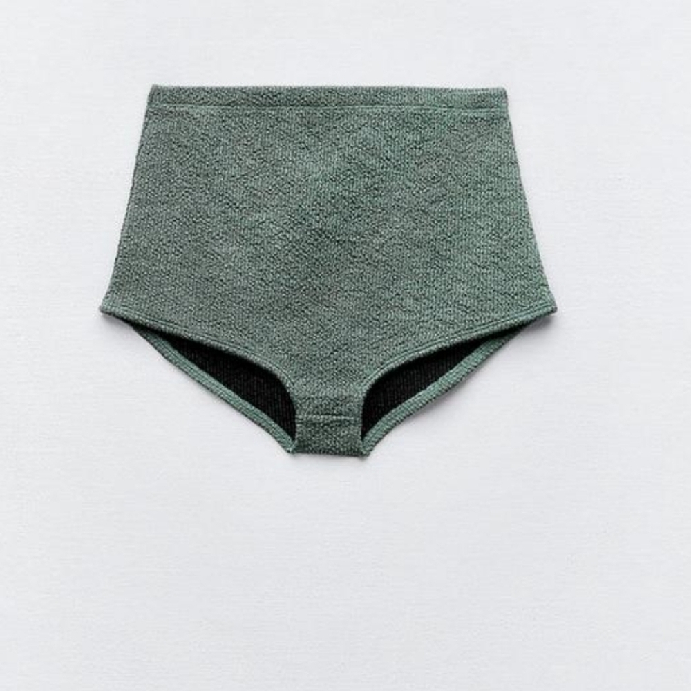 NWT Zara High Rise Metallic Green Briefs Micro Shorts Size L - Picture 2 of 6